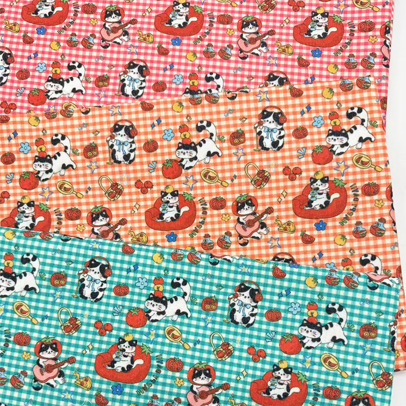 独家原创授权格子猫桌布布艺加密棉麻布料长方形茶几布diy手工布