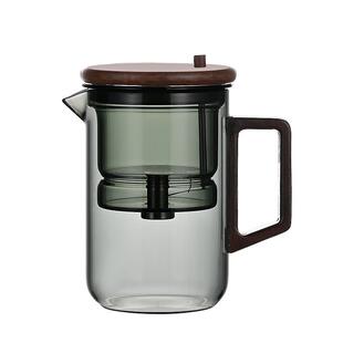 飘逸杯泡茶壶不锈钢配件全玻璃黑胡桃一键控水加厚家用茶水分离杯