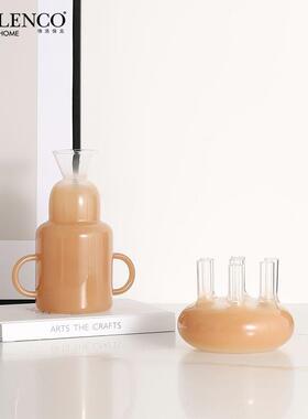 北欧现代渐变色创意玻璃小花瓶样板间摆件时尚家居客厅桌面装饰品