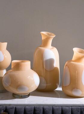 ins风创意奶玉斜口玻璃水培彩色瓶家居软装花瓶客厅餐桌插花摆件