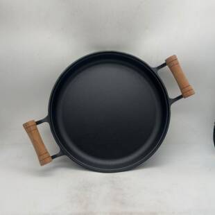 铸铁平底木柄家用煎饼锅加厚烙饼鏊子摊煎饼果子工具手抓饼锅汤锅