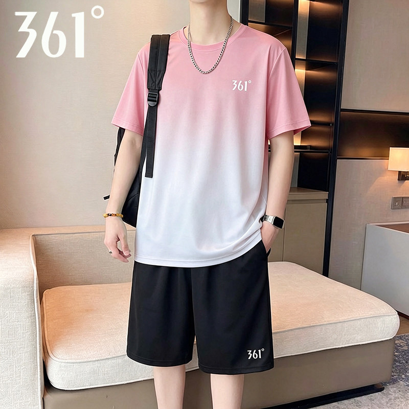 361&deg;运动套装男士夏季薄款速干衣跑步t恤短袖短裤羽毛球服青少年