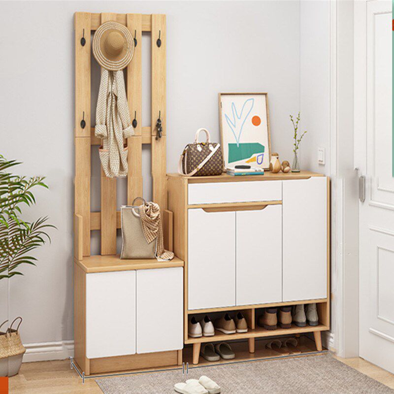 北欧门厅柜衣帽架挂衣架鞋柜鞋架一体组合换鞋凳进门玄关隔断柜