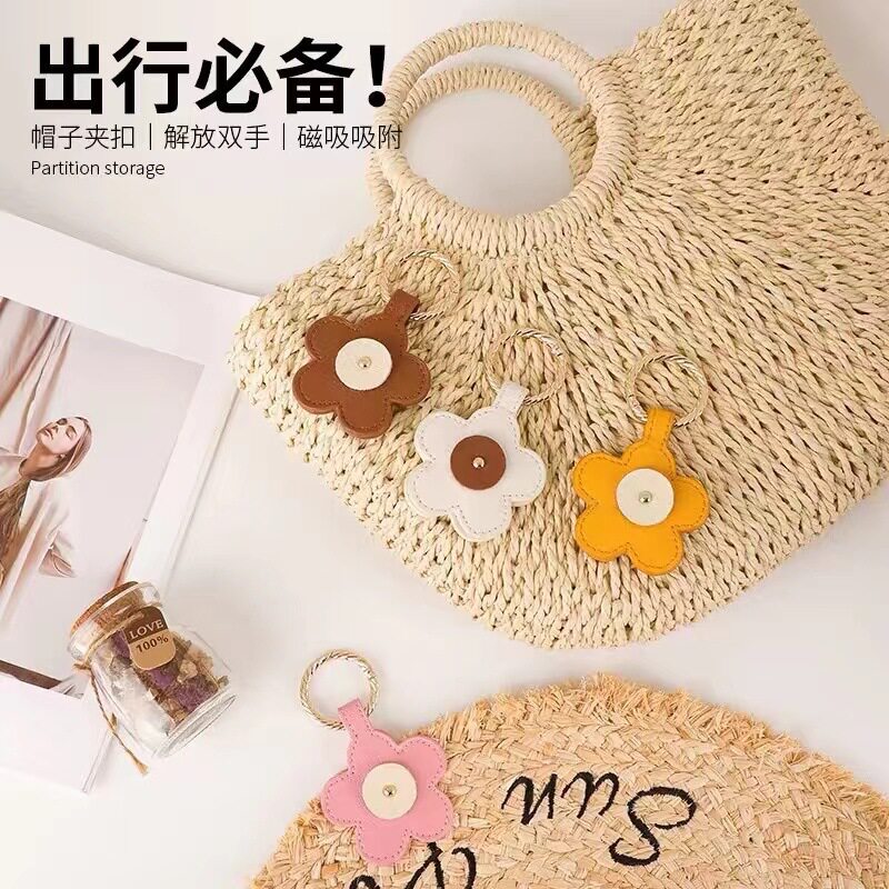 PU花朵磁吸帽夹外出旅行防晒帽太阳帽夹子手提包帽夹扣背包收纳CH