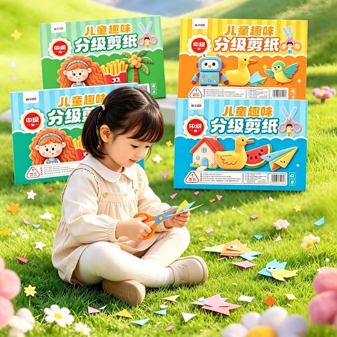 儿童趣味剪纸新款毛绒画风分级剪纸幼儿园宝宝手工益智剪拼贴画dy