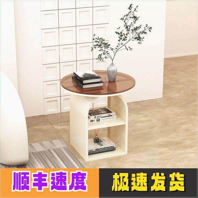 轻奢铁艺沙发边几小茶几家用客厅圆形玻璃茶桌简约现代床边置物架