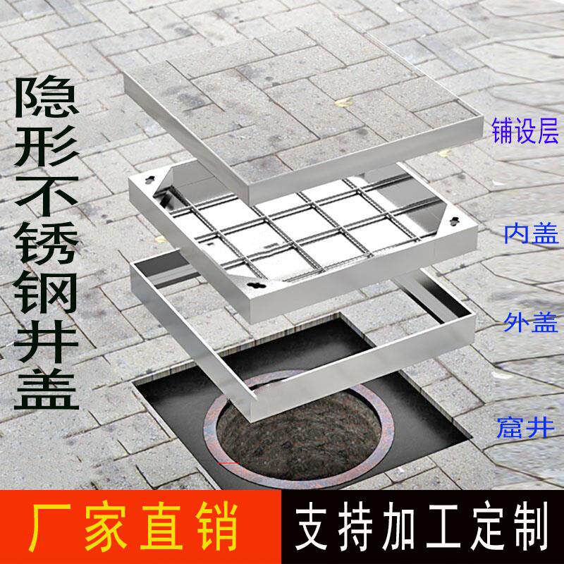 下沉式井盖 星鑫鸿不锈钢市政工程方形装饰人行道辅道隐形窨井盖