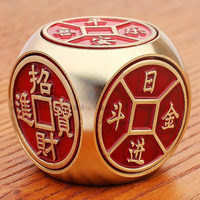精品纯铜六面转转时来运转解压手把件色子旋转魔方金属指尖陀螺八