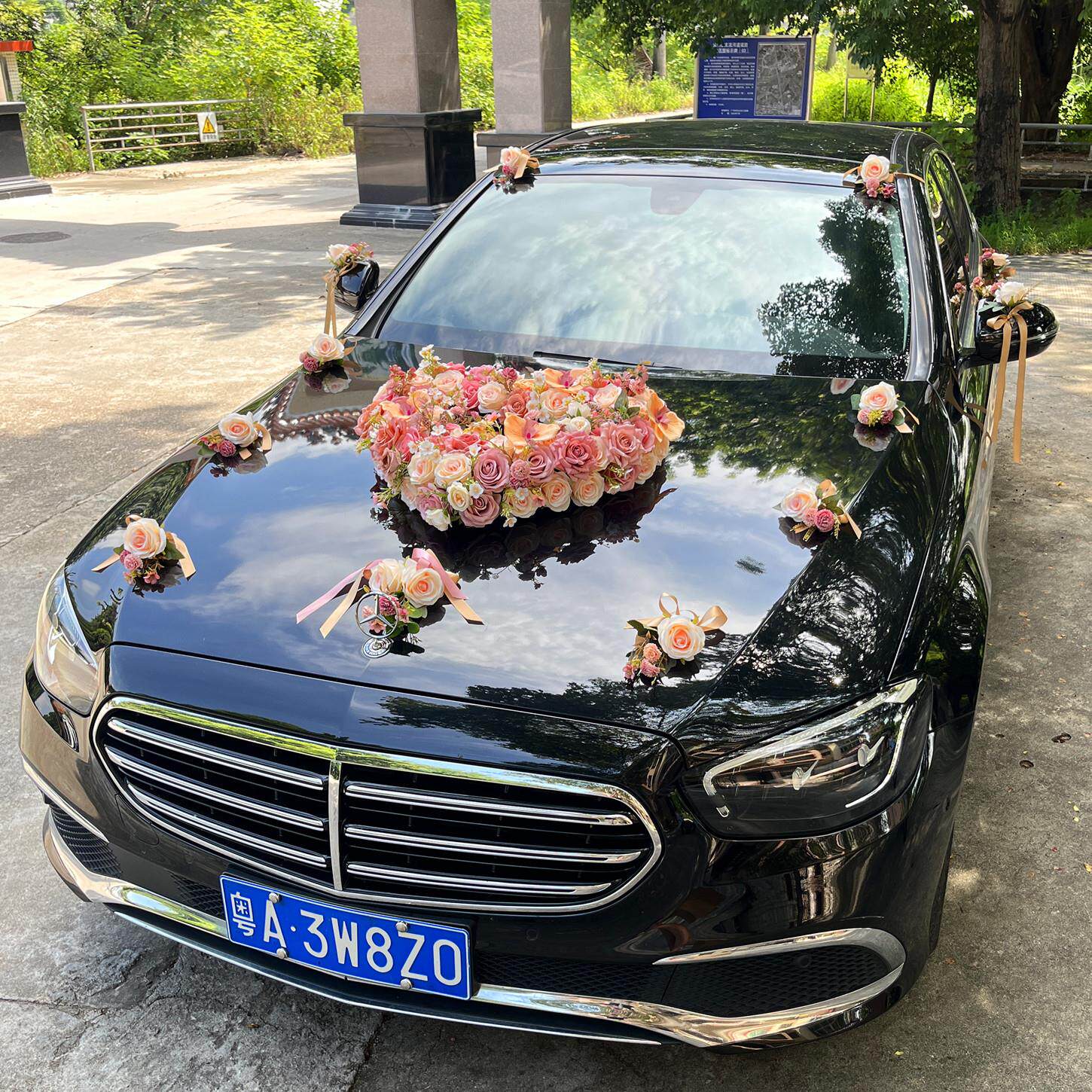 新品卡布奇诺主婚车装饰车头花简约大气结婚仿真花车车队拉花全套