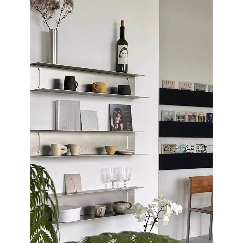 二胡不锈钢金属一字搁板墙上展示架简约陈列展示墙上置物架搁板