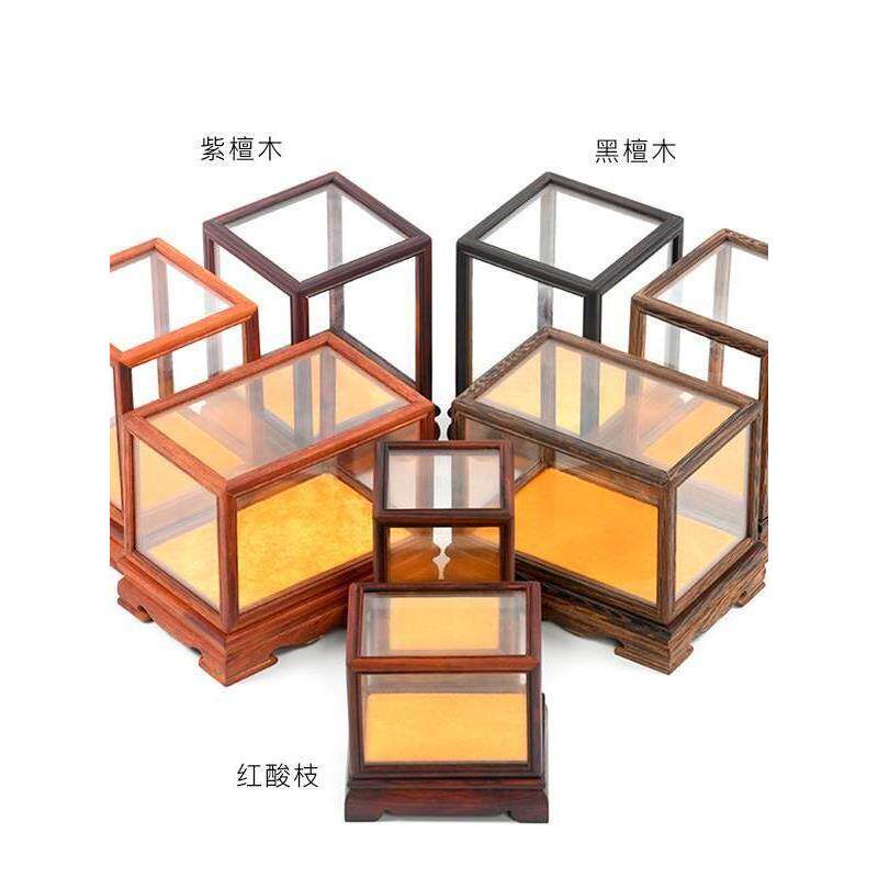 红木工艺品迷你玻璃盖核桃封小葫芦红玫瑰木防尘展示盒佛像宝笼