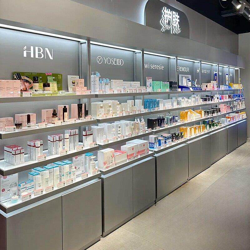 化妆品柜台展示柜壁挂式护肤高柜轻美妆店面膜岛架彩妆展示架