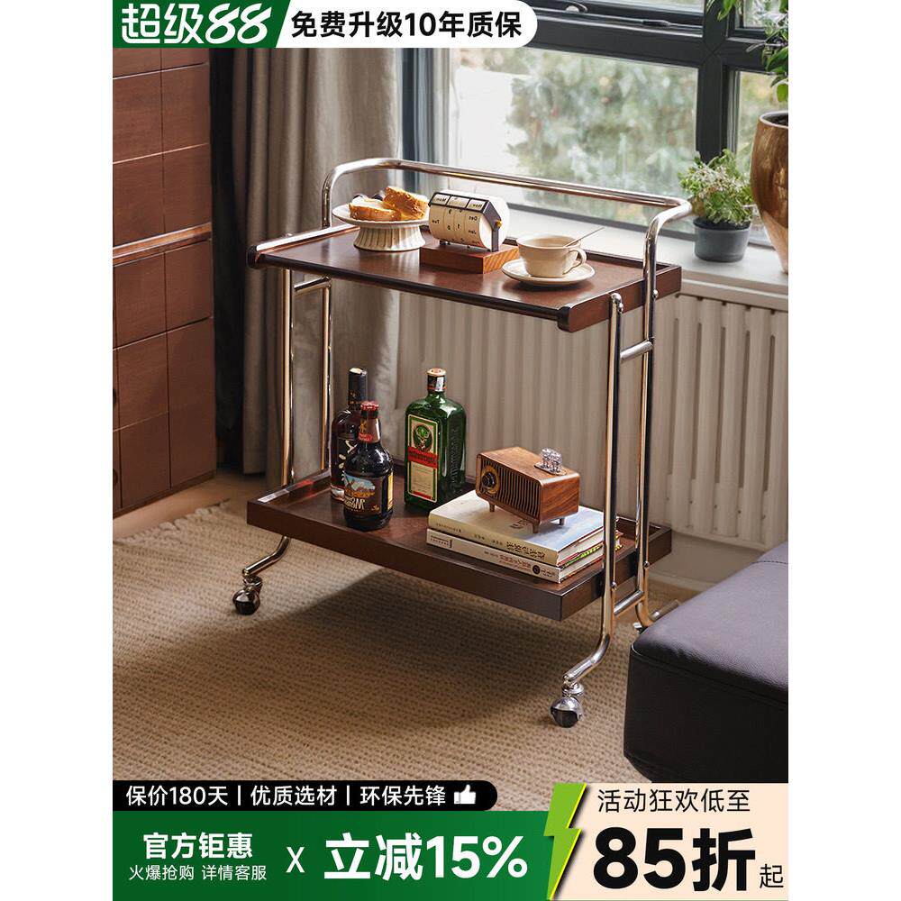 中古可移动小推车沙发边几客厅覆古实木茶几杂志书架床头置物架子