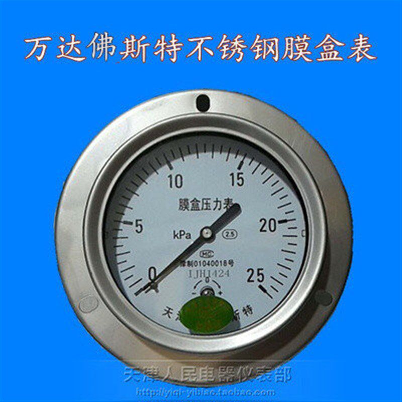 天津万达佛斯特 轴向带边YE100BF-ZT全不锈钢304天然气膜盒压力表