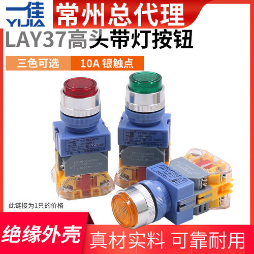 一佳LAY37电源启动Y090-11DN带ZS自锁22mm带灯220V按钮开关24V DZ