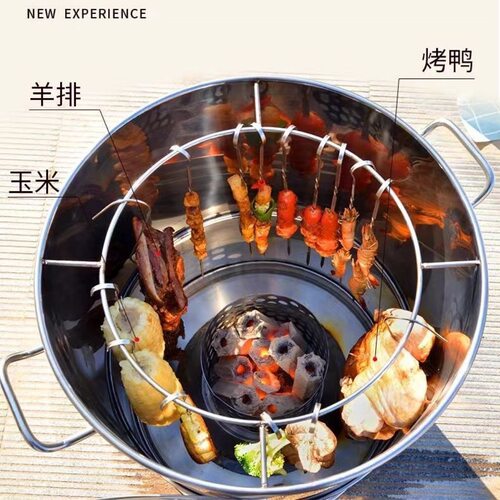 吊炉烧烤炉家用不锈钢烧烤架桶户外烤串羊排木炭室内无烟商用烤鸡