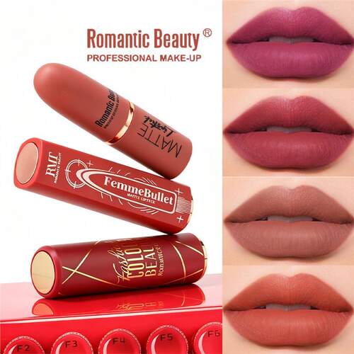跨境美妆Matte Lipstick哑光丝绒口红子弹头雾面润色唇泥唇妆唇釉