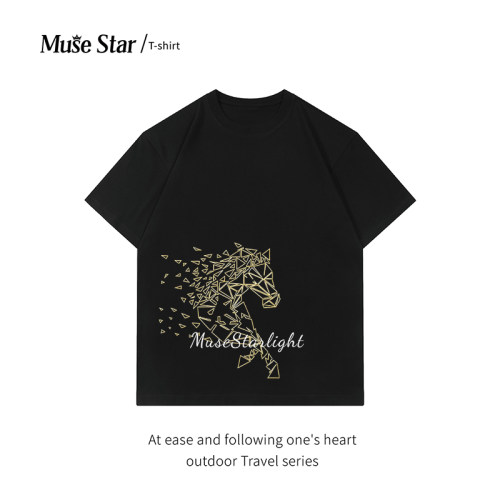 MUSESTAR短袖T恤男棉质吸汗春季休闲印花潮牌马宽松圆领大码穿搭