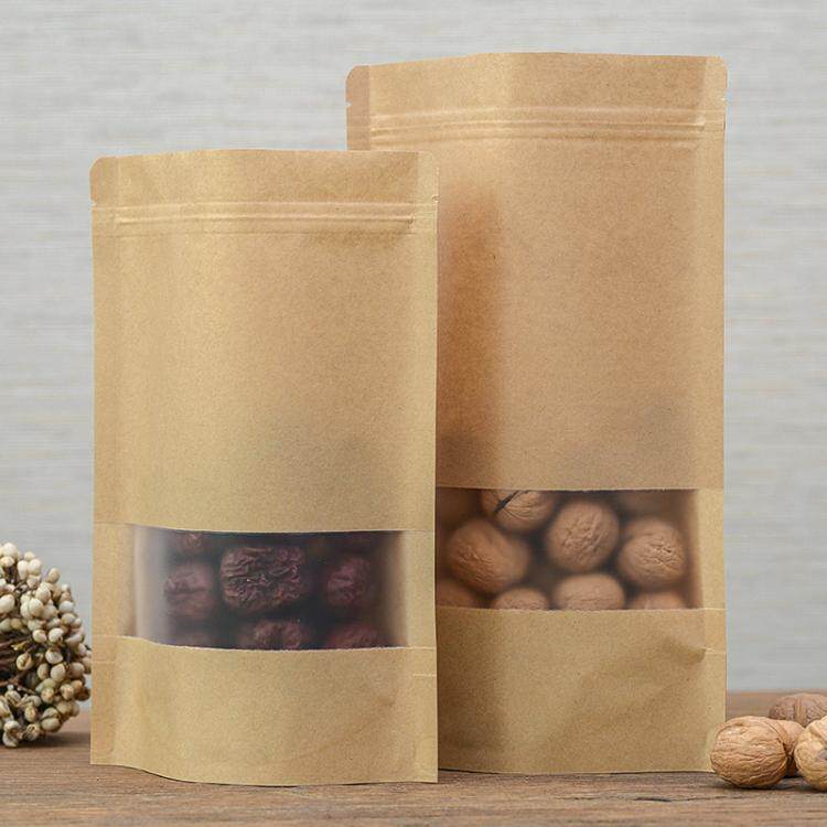 32丝100个磨砂开窗牛皮纸袋自封自立袋枣夹核桃焦糖瓜子干果专用