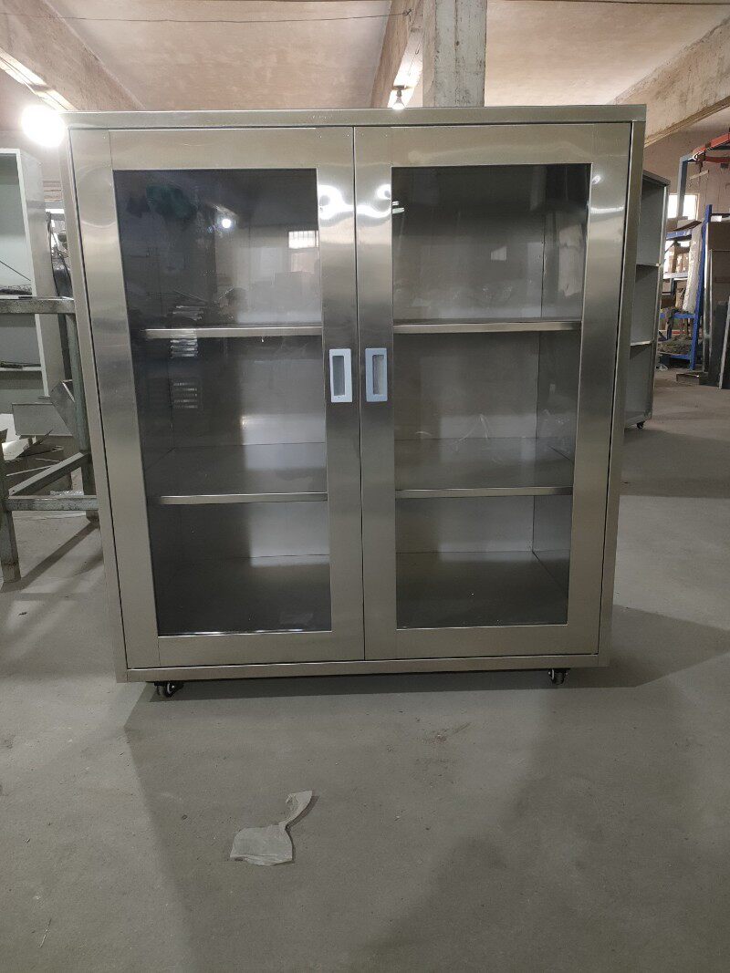 定制304不锈钢对开玻璃门活动柜矮柜家用茶水柜碗柜小推车储物柜