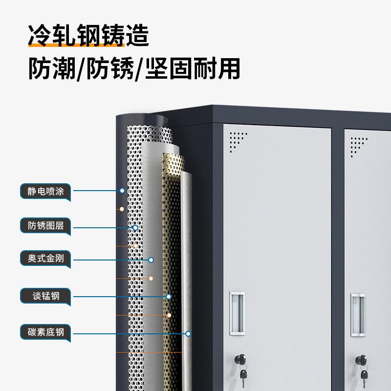 钢制更衣柜健身房3门柜子宿舍员工换衣铁皮柜家用储物柜带锁鞋柜