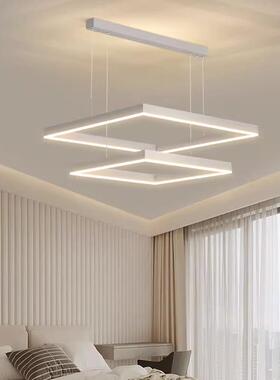 客厅吊灯北欧现代简约餐厅灯极简白色奶油风主灯大气方形中山灯具