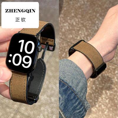 适用苹果iwatchS10手表表带S9疯马纹硅胶ultra2新款透气applewatc