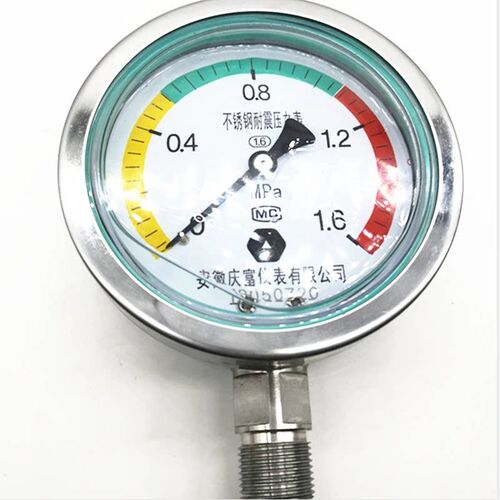 YN-100抗震304不锈钢压力表 YN-100B 0-1.6MPA耐震防腐硅油压力表