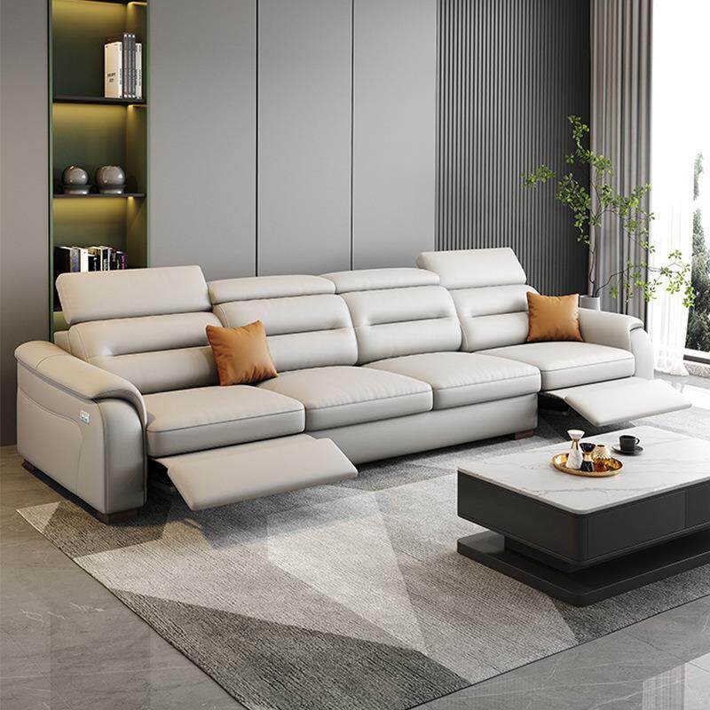 直排电动沙发床两用多人位组合客厅简约多功能储物贵妃真皮沙发