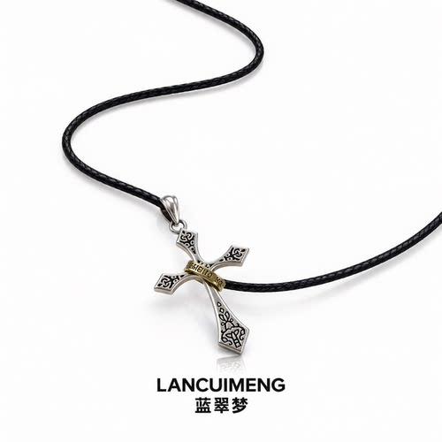 S925足银十字架转运男士锁骨链