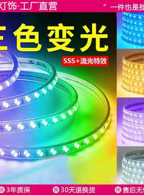 灯带led三色变光灯条家用220v高亮客厅吊顶户外防水灯带条霓虹灯