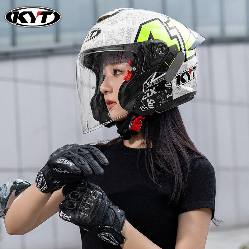 KYT新品原装进口摩托车半盔车机车骑行3/4盔踏板车头盔春夏大尾翼