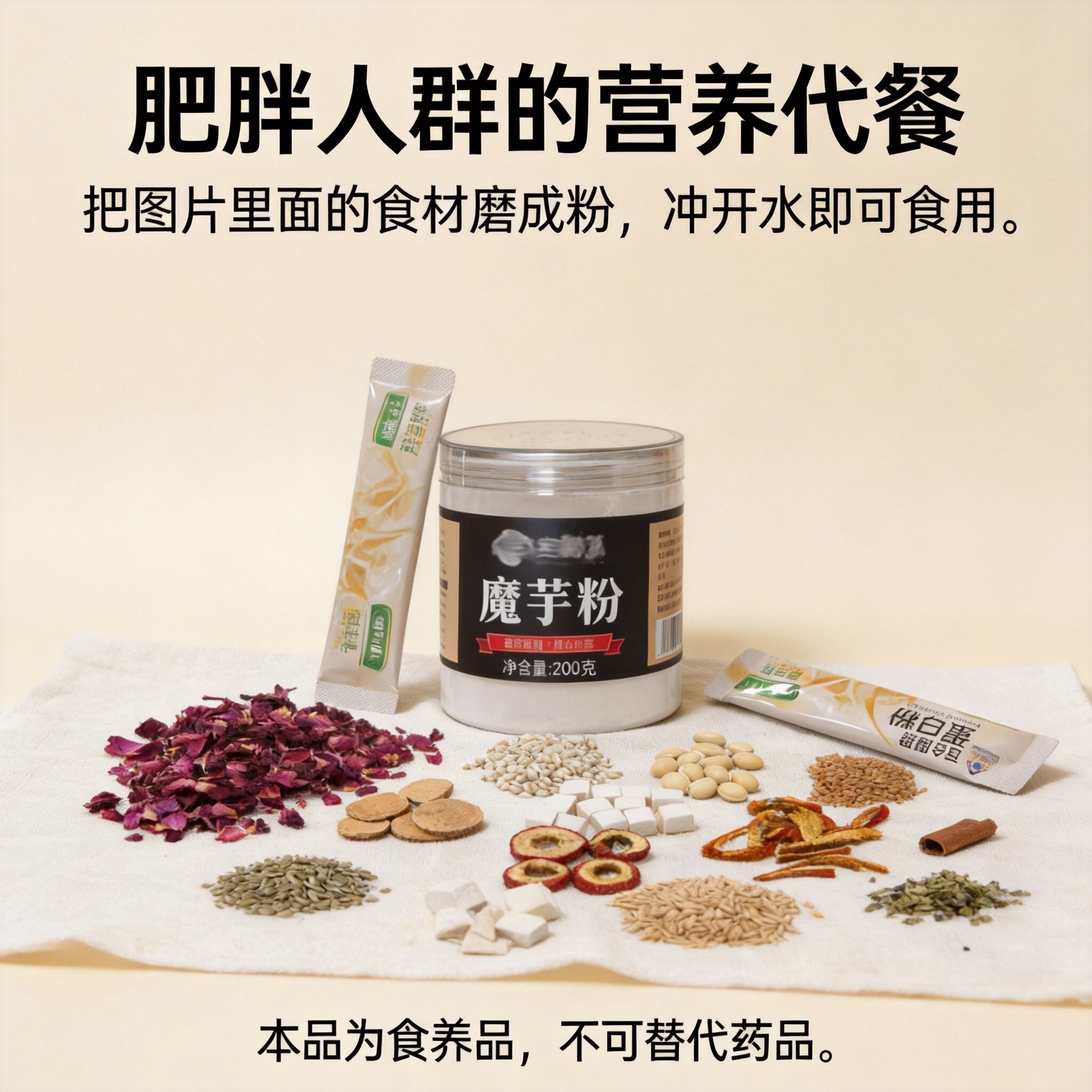 肥胖人群减脂期主食代餐粉粉 现配现磨冲水即食 茯苓薏仁魔芋粉