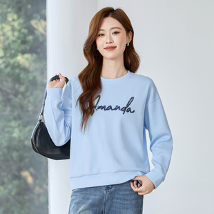 春季圆领长袖卫衣女款小个子高级感2026年爆款宽松正肩女士上衣