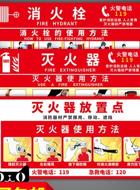 消防标识标牌灭火器消防栓使用方法放置点安全指示牌消防器材标识