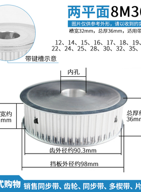 高扭矩同步带轮8M36齿 36T 铝合金同步齿轮皮带轮槽宽32 AF型配件