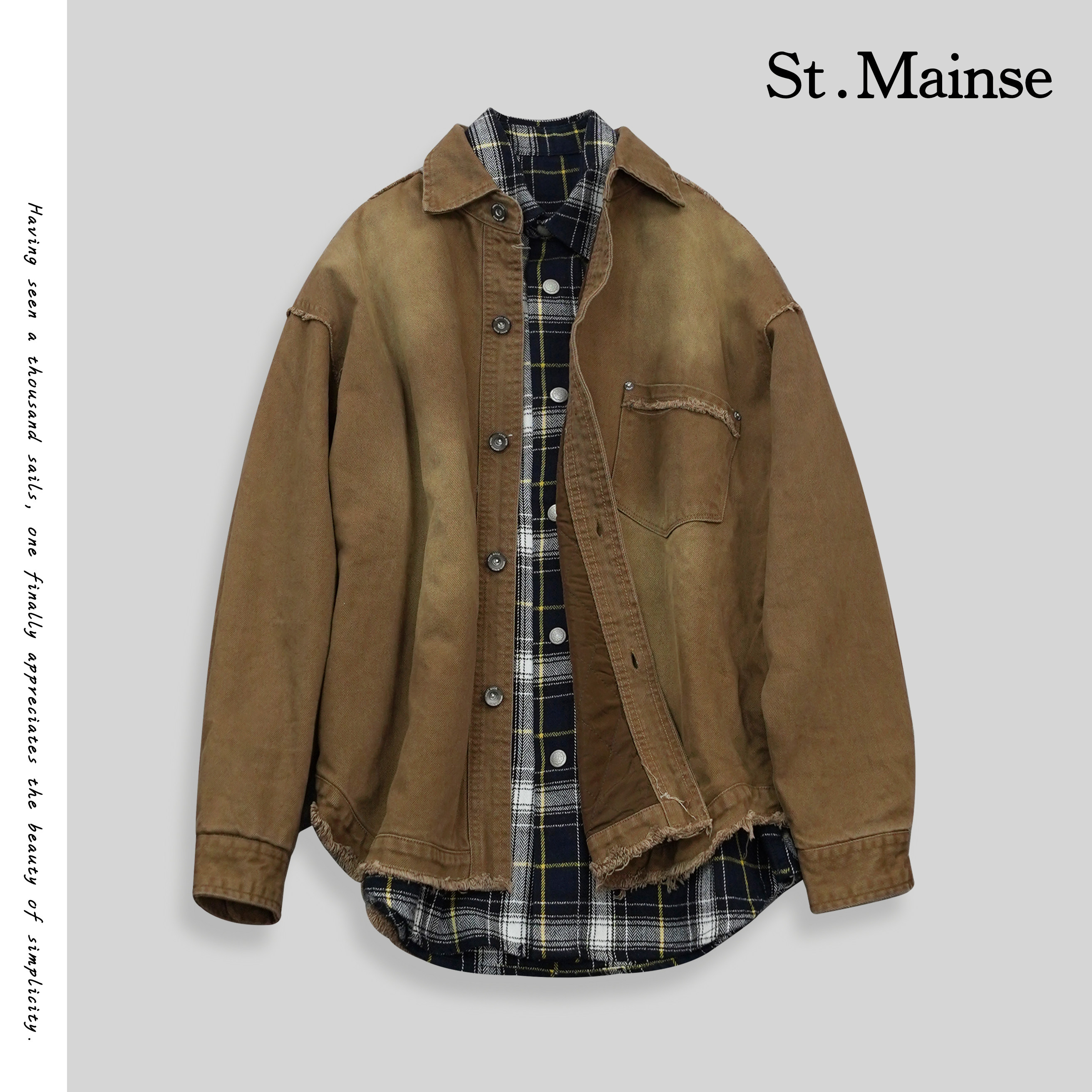 ST.Mainse焦糖旧梦美式复古水洗宽松焦糖色外套棉服春季男装清仓