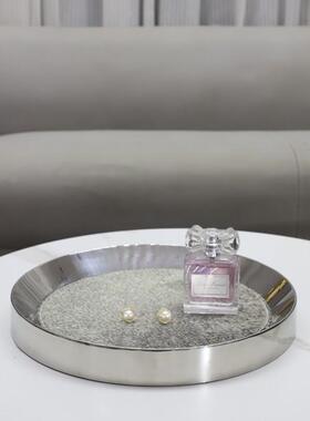 现代简约金属圆形马毛首饰收纳托盘摆件客厅卧室玄关软装家居饰品