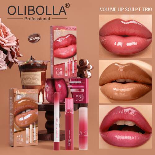 Lip Liner Lip Glaze Mirror Lipstick 3Pcs Set 唇线笔唇釉口红