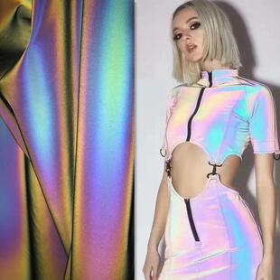 七彩彩虹反光布面料高亮炫彩反光布风衣夹克时尚幻彩反光材料