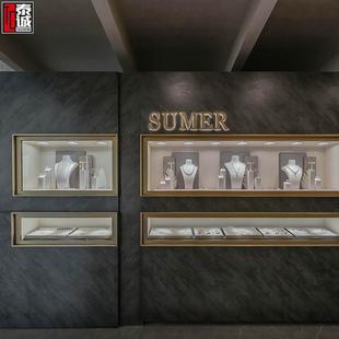 展厅收藏馆珍贵宝石首饰展示柜橱窗珍珠项链饰品陈列柜带灯珠宝柜