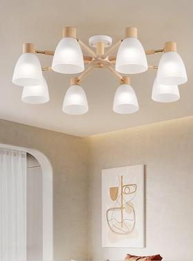 简约北欧原木玻璃卧室吸顶吊灯 现代LED书房灯酒店客房客厅多头灯