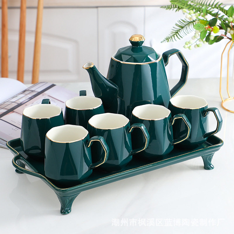 北欧客厅砖石水杯子茶壶套装陶瓷水具杯具家用简约整套泡茶带托盘