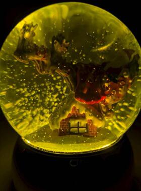 圣诞老人树脂水晶球八音盒雪花球手工彩绘家居摆件创意发光雪花球