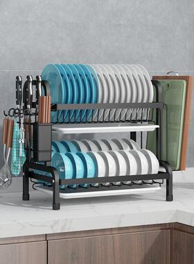 黑色不锈碗架沥水架沥碗架家用厨房置物架晾放碗筷碟收纳盒碗柜