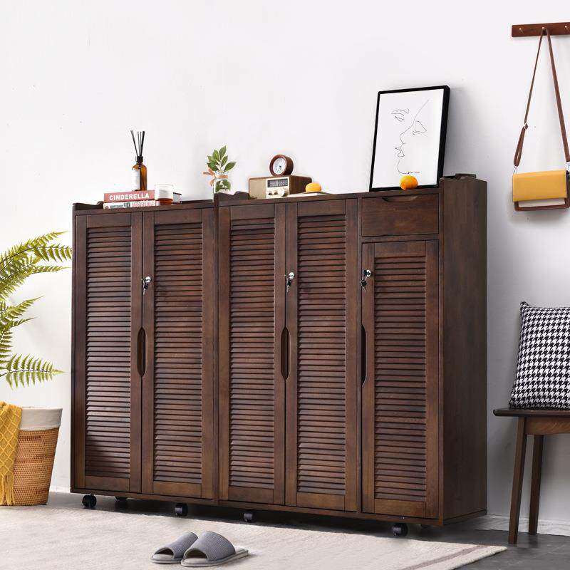 带锁鞋柜家用门口走廊透气楼梯门外柜室外楼道加高带轮可移动实木