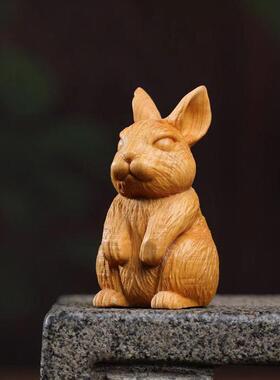 艺木仙居绿檀木生肖兔子手把件崖柏木雕刻小摆件实木文玩工艺品