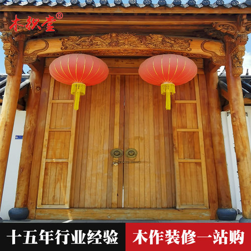 仿古大门定制 中式实木入户门厂家订制 复古撒带棋盘门原木平板门