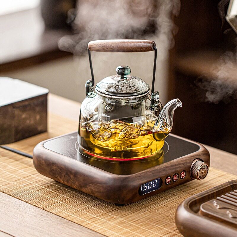 新款胡桃木电陶炉煮茶器煮茶壶煮茶炉养生壶泡果茶玻璃耐高温中式