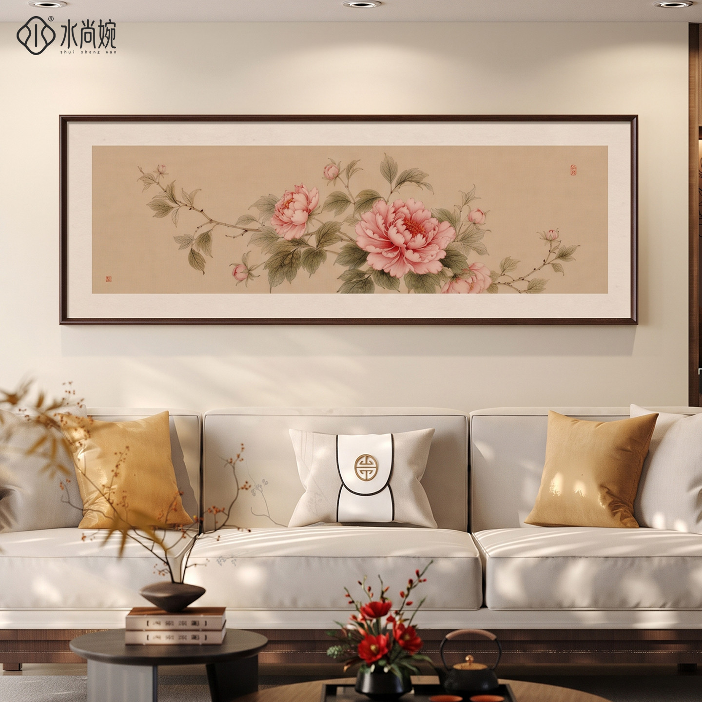 【新中式风】花开富贵客厅装饰画图片